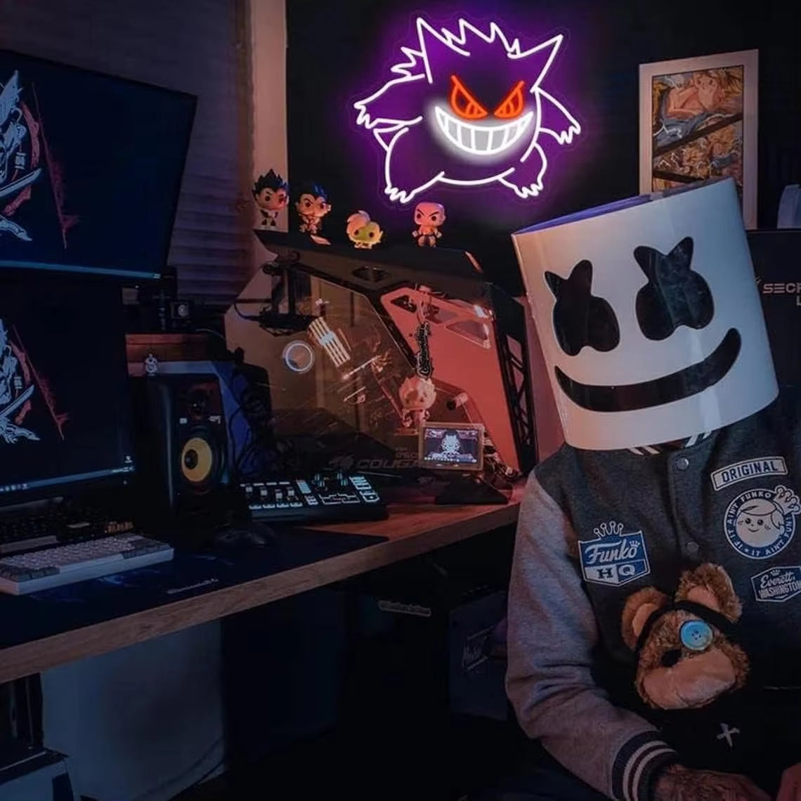 Gengar Cartoon LED Neon Sign Dimmable USB Wall Light for Gaming Room Man Cave Anime-Style Birthday Gifts for Kids Teens A