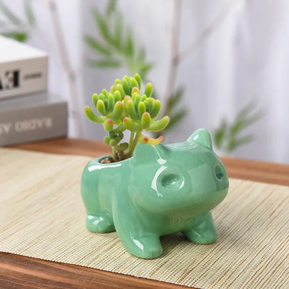 Pokemon Bulbasaur Ceramic Mini Flowerpot Cute Succulent Green Plants Flower Pot with Hole Home Garden Decoration Planters Gift